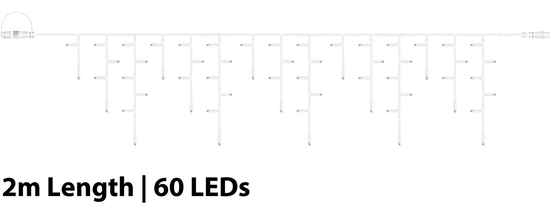 2m Easy-Connect Cool White 60 Icicle Lights White Rubber With 60/40/20cm Drop with 10% Twinkle
