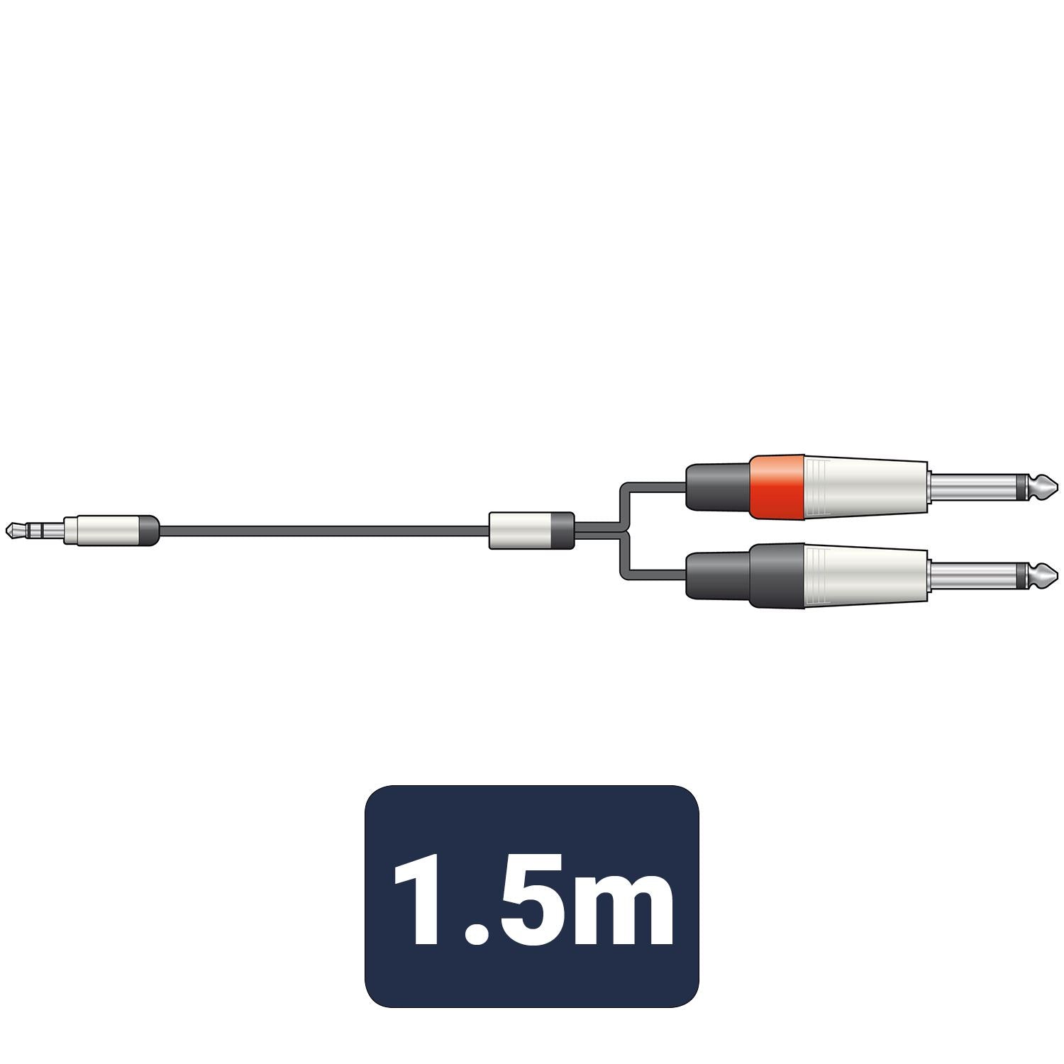 Citronic 1.5m Classic 3.5mm TRS Stereo to 2x 1/4 Jack 6.35mm Mono Jacks [ Laptop to Mixer Amp Lead ]
