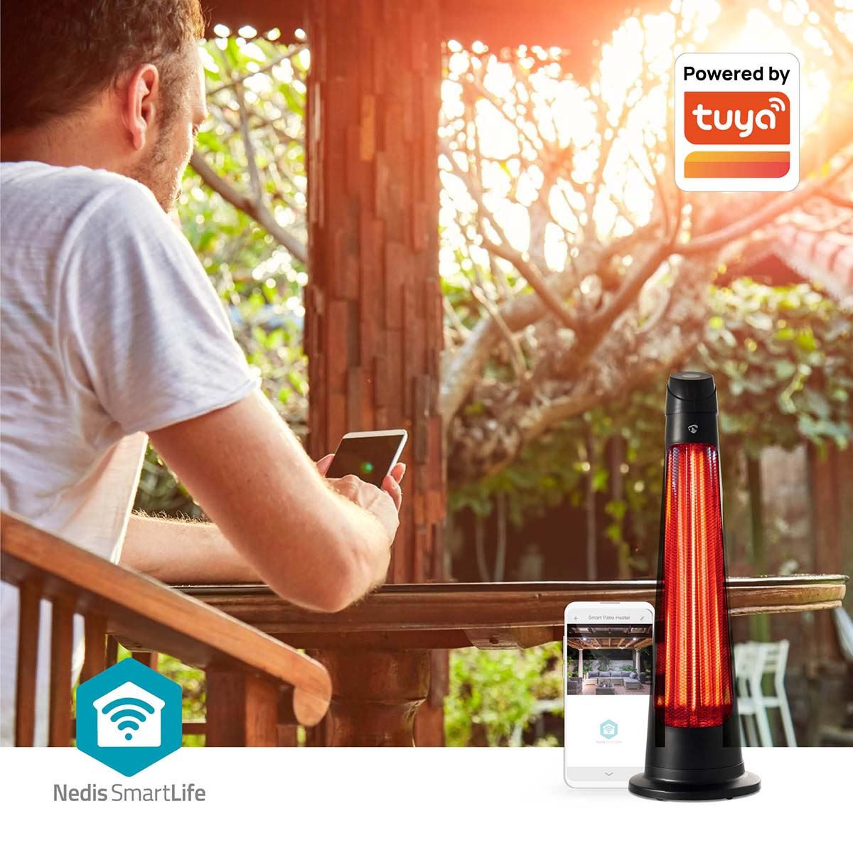 Nedis SmartLife Tower Patio Heater | Wi-Fi | 1200 W | 2 Heat Settings | Oscillation | Fall over protection | IP24 | Black