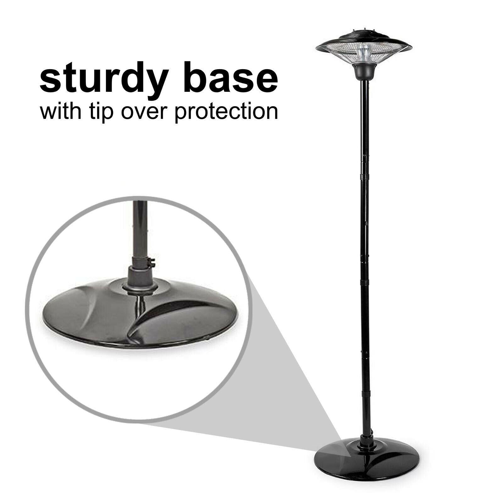 Nedis 1.5KW Outdoor Freestanding Halogen Electric Garden Patio Heater, 1500W, IP34 Rated, with Height Adjustable Stand and Tip Over Protection