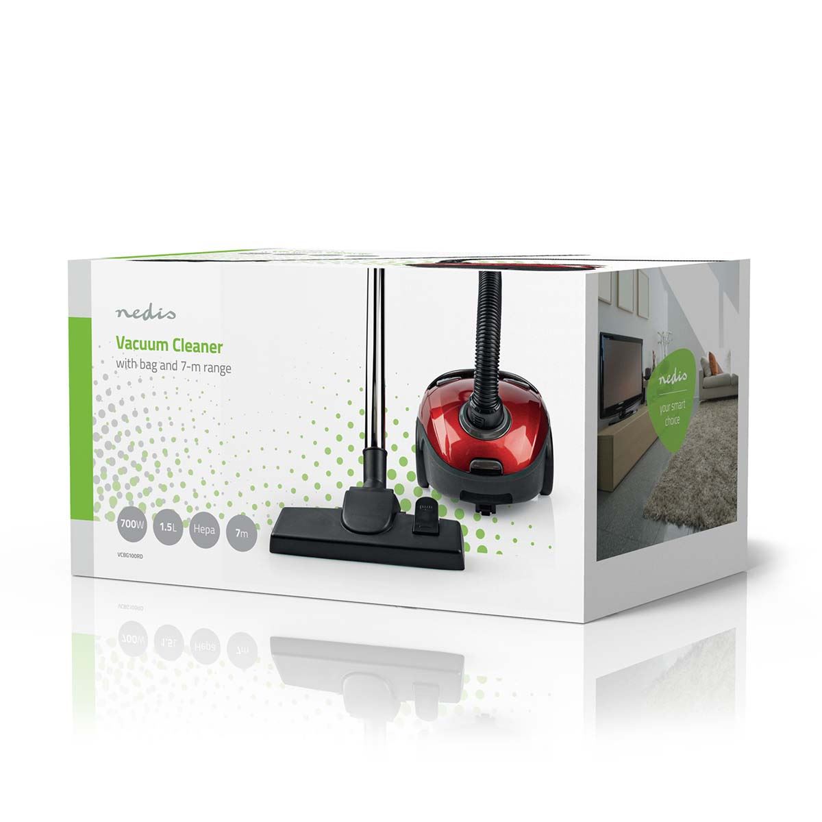 Nedis Vacuum Cleaner | With Bag | 700 W | Dust capacity: 1.5 l | Combi Brush | Action radius: 7 m | Hepa | Anthracite / Red
