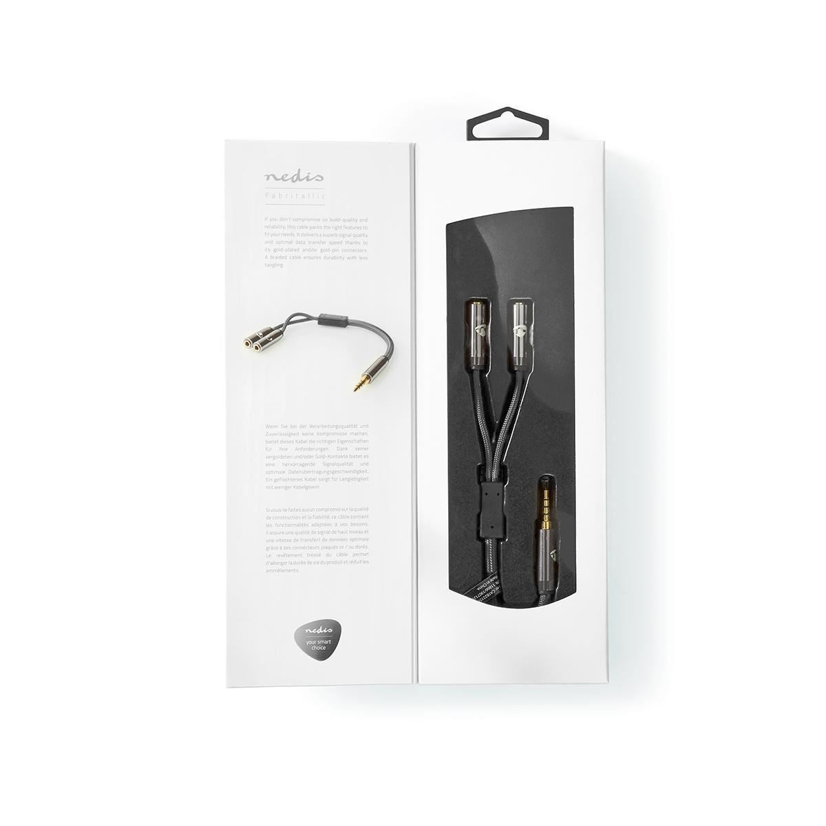 Nedis Stereo Audio Cable | 3.5 mm Male | 2x 3.5 mm Female | Gold Plated | 0.20 m | Round | Grey / Gun Metal Grey | Cover Window Box