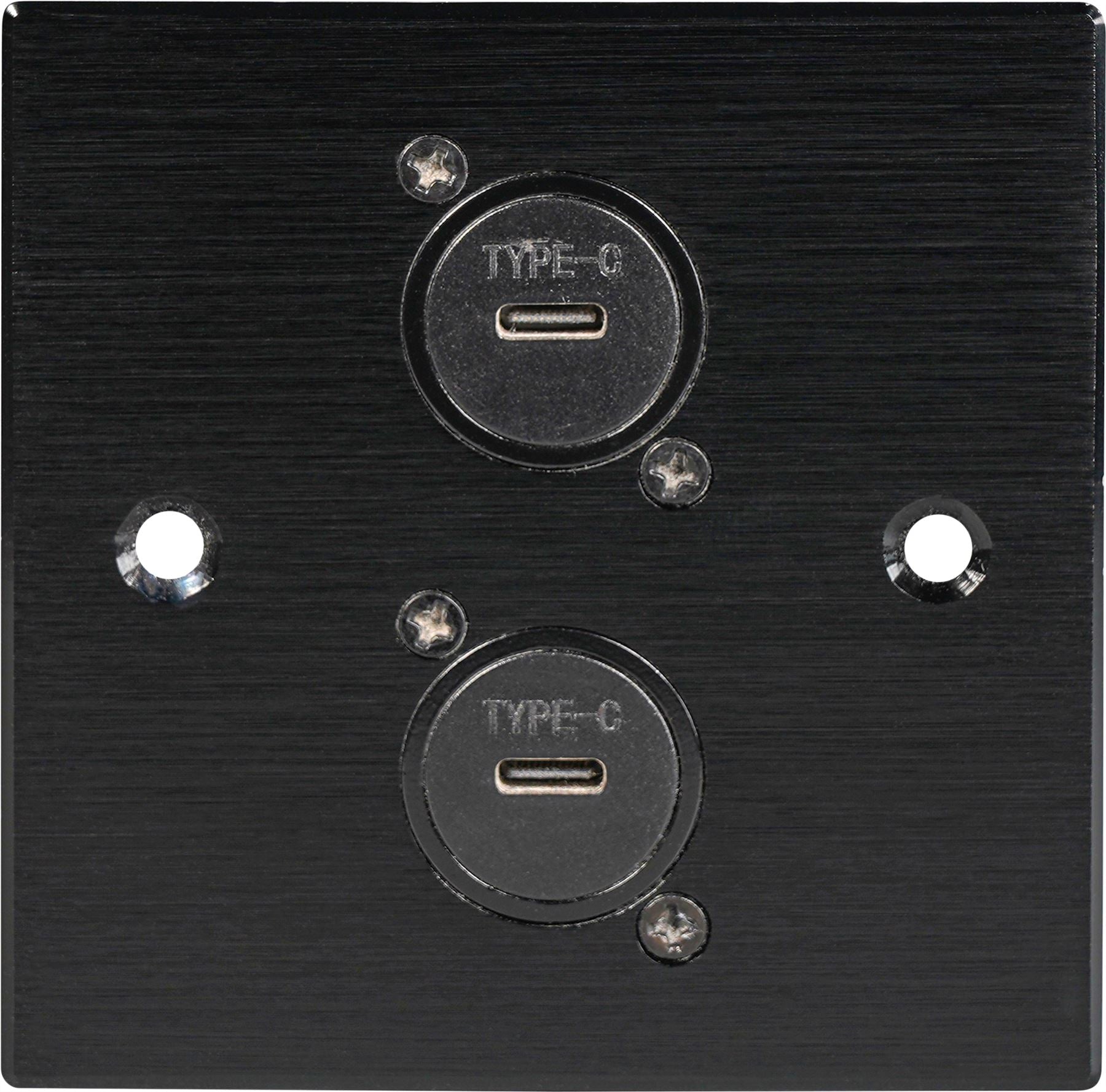 Black Wall Face Plate Electrical AV Slim Series 2 x USB C Sockets Feedthrough Wall Plate Metal