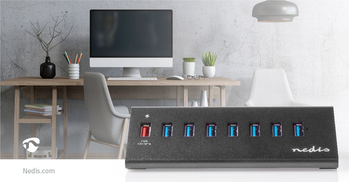 Nedis USB Hub | USB Micro-B Female | USB-A Female | 8 port(s) | QC3.0