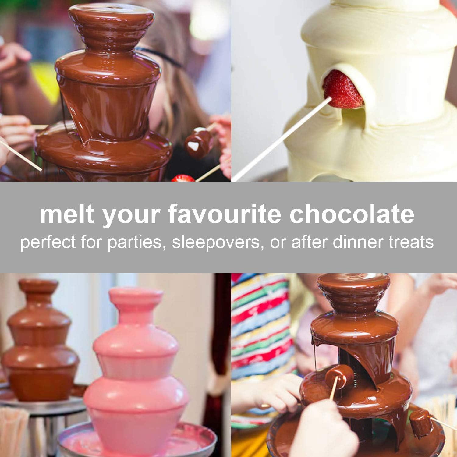 MELISSA Chocolate Fountain, Retro 3 Tier Table Top Machine with 500ml Capacity, Heat & Motor Settings, 90W - Red/White