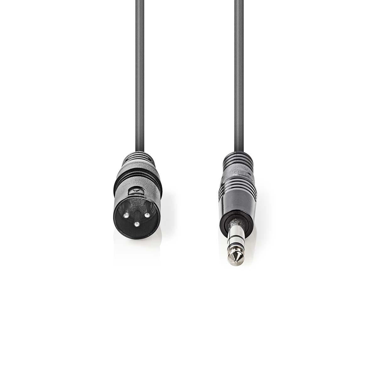 Nedis Balanced Audio Cable | XLR 3-Pin Male | 6.35 mm Male | Nickel Plated | 1.50 m | Round | PVC | Dark Grey | Carton Sleeve