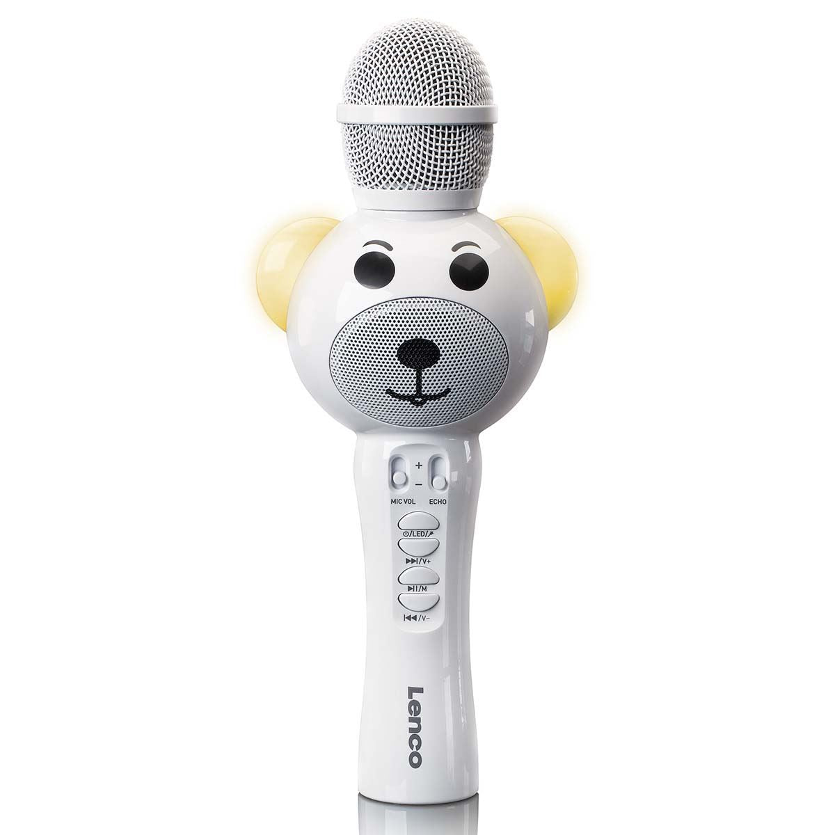 Lenco Karaoke microphone with Bluetooth® SD slot lights Aux Out White | BMC-060WH
