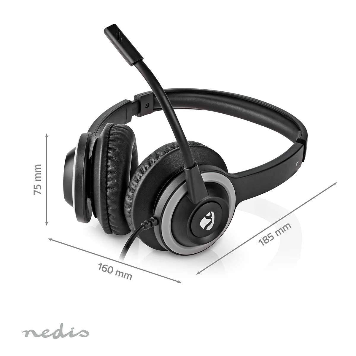 Nedis PC Headset | On-Ear | Stereo | USB Type-A / USB Type-C™ | Fold-Away Microphone | Black