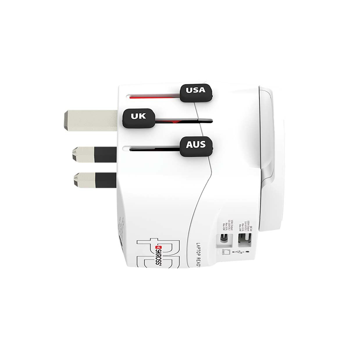 Skross Travel adapter 3-pole World Wide Earthed with integrated fast charging 45 watt PD USB charger (1 x USB C & 1 x USB) | SKR1302474