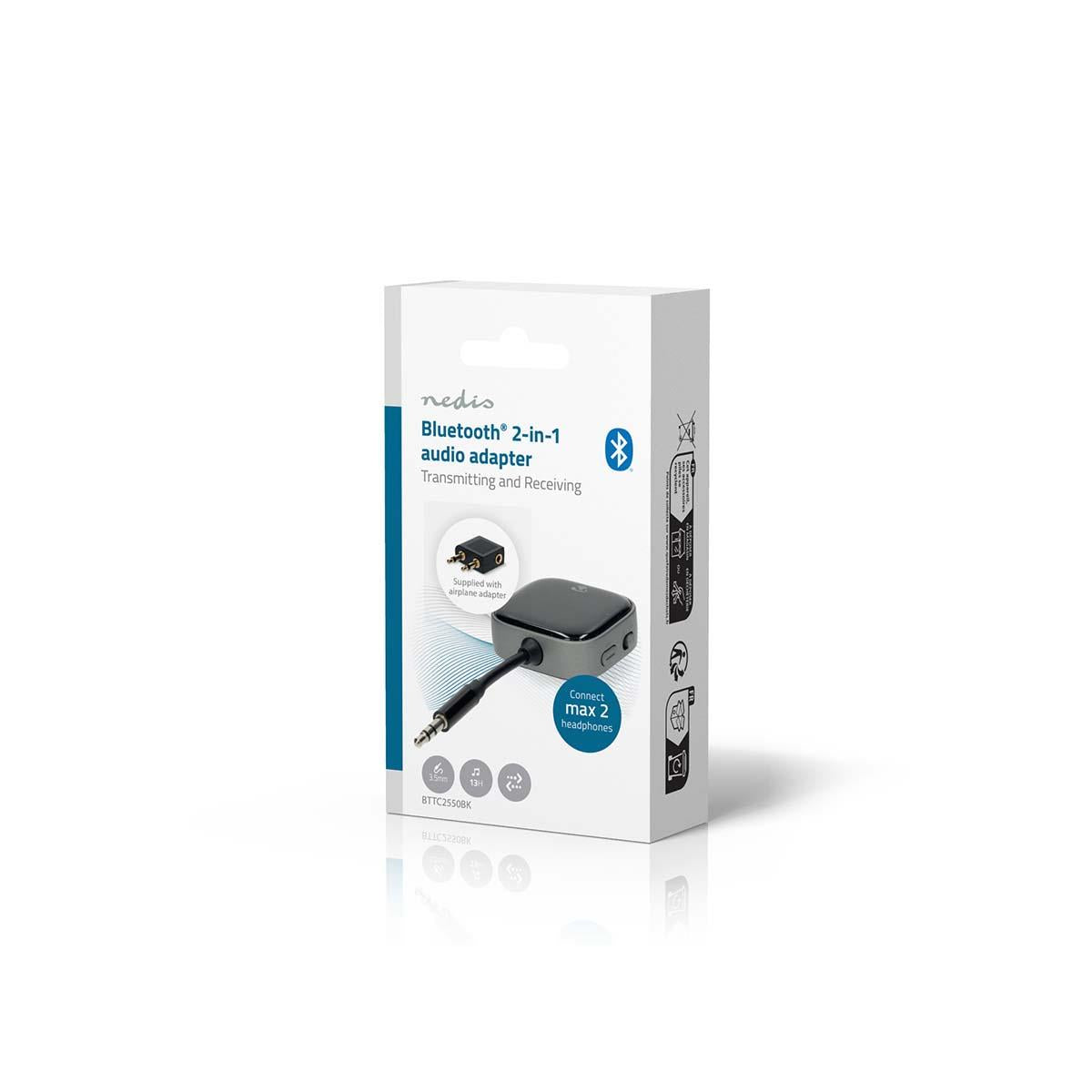 Nedis Bluetooth® Transmitter Receiver | Audio / video / data connections input: USB-C™ Female | Audio / video / data connections output: USB-C™ Female | SBC | Up to 2 Devices | Maximum battery play time: 13 hrs | Black