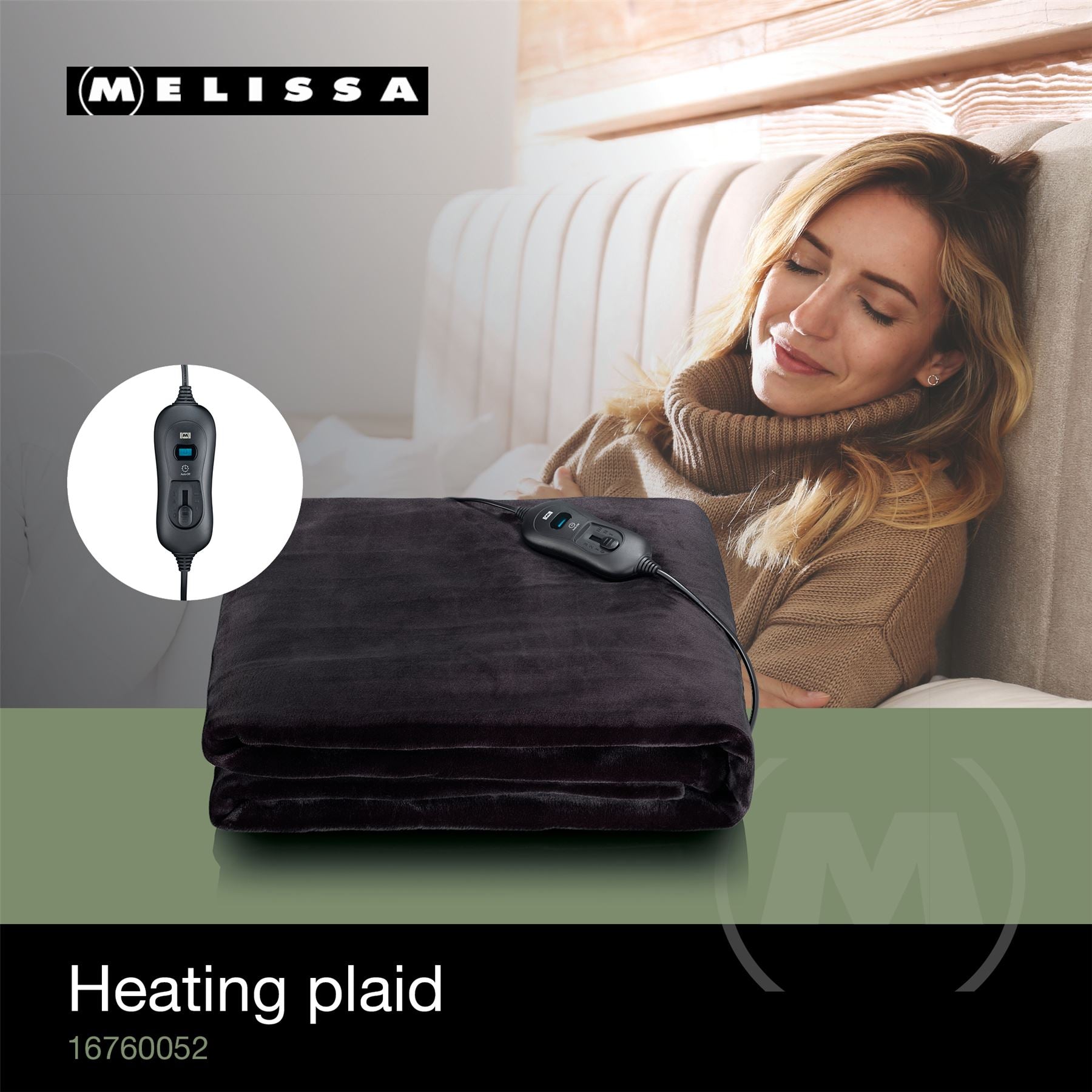 MELISSA Heated Blanket, Over-blanket 180 x 130cm, 1 Person, Black, 3 Levels, Auto-Off, Machine Washable, Fleece Soft and Full Body Warming, Sofa Bed Office Use, Warm blanket, Electric throw