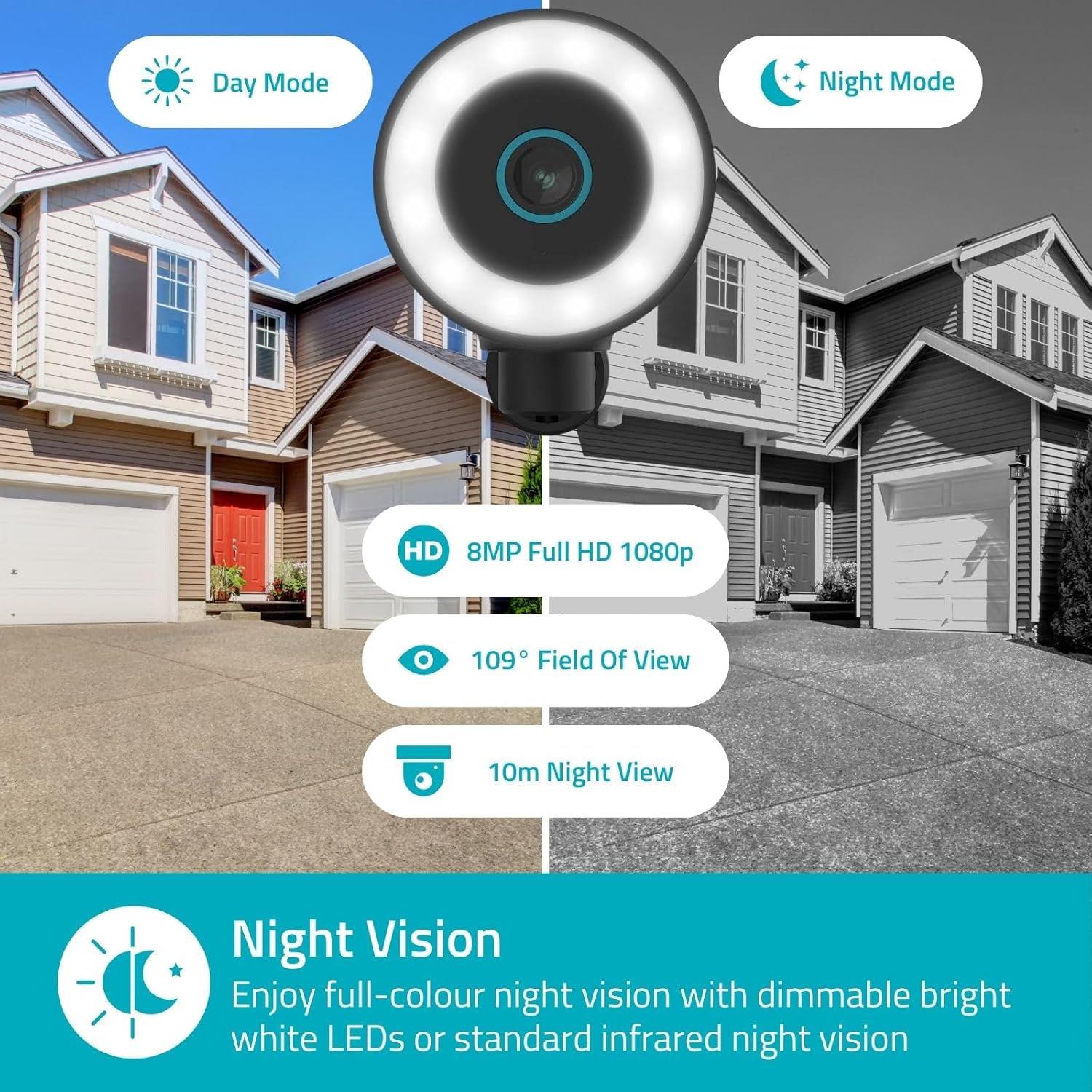 Nedis SmartLife Outdoor Camera 4K Wi-Fi, Motorised CCTV with Motion Sensor, AI Human Detection, Night Vision, Two-Way Audio, Siren & Spotlight, Cloud or microSD Storage, IP65 Weatherproof