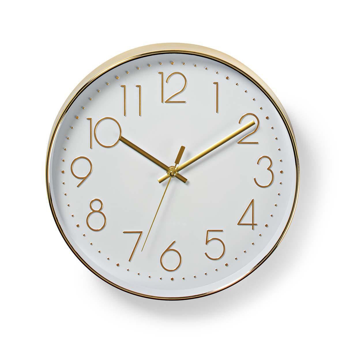 Nedis 30cm Wall Clock with Easy Read Numbers, Battery Powered - Gold  / White