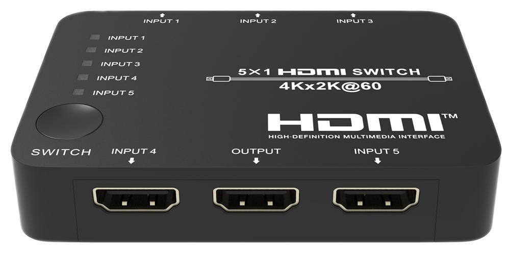 HDMI Switch 5 Port with IR Remote 4K 60Hz YCbCr 4:4:4.
