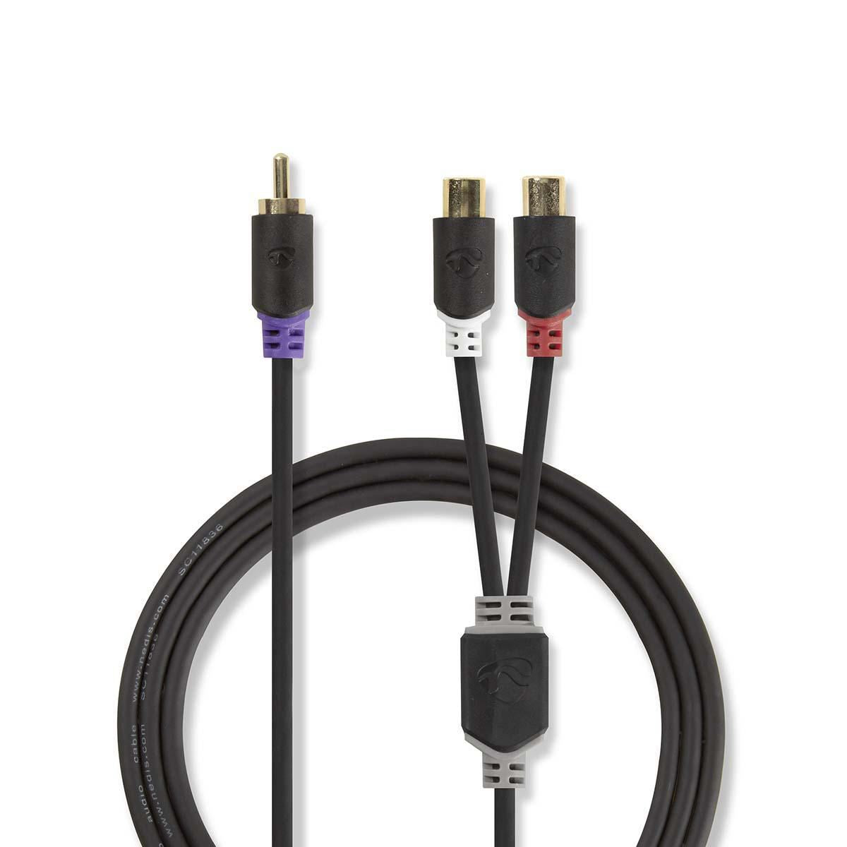 Nedis Subwoofer Cable | RCA Male | 2x RCA Female | Gold Plated | 0.20 m | Round | 4.0 mm | Anthracite | Box