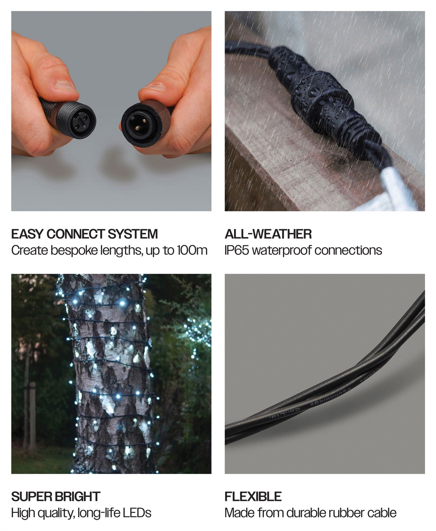 5m Easy-Connect Cool White 40 LED String Lights With Interconnectable Black Rubber Cable