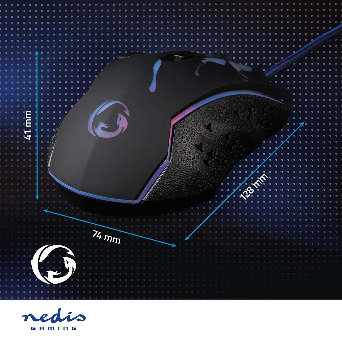 Nedis Gaming Mouse | Wired | 1200 / 1800 / 2400 / 3600 dpi | Adjustable DPI | Number of buttons: 6 | Programmable buttons | Right-Handed | 1.50 m | LED