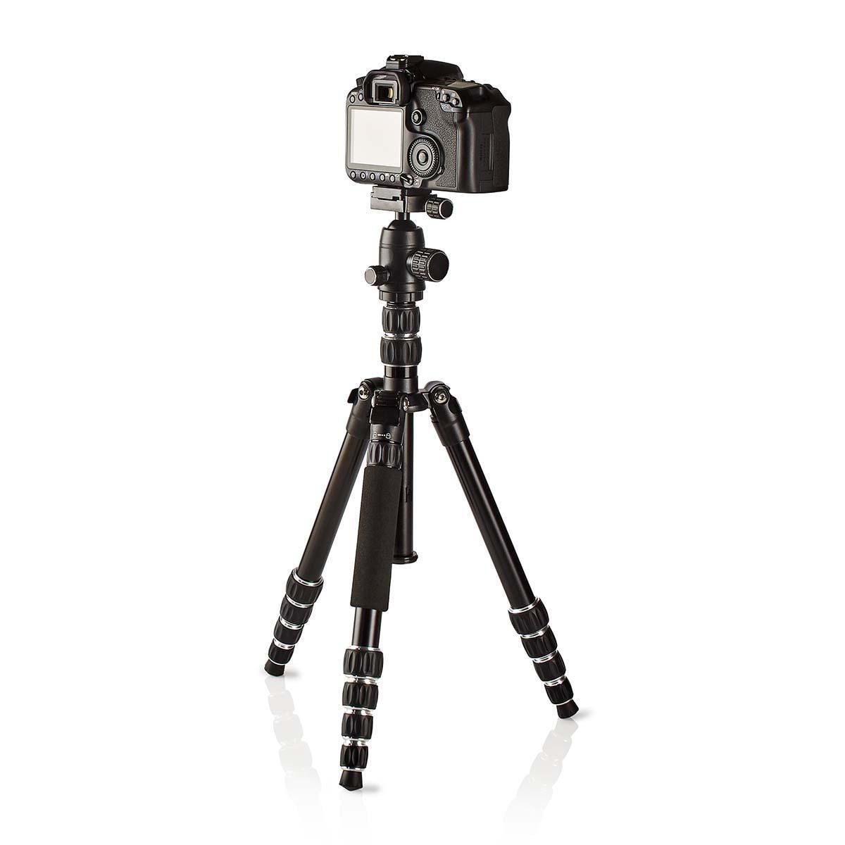 Nedis Tripod | Maximum load capacity: 3.0 kg | Minimum working height: 17.5 cm | Maximum working height: 145.0 cm | 3 Segments | Ball Head | Travel bag included | Reversible center column | ABS / Aluminium | Black