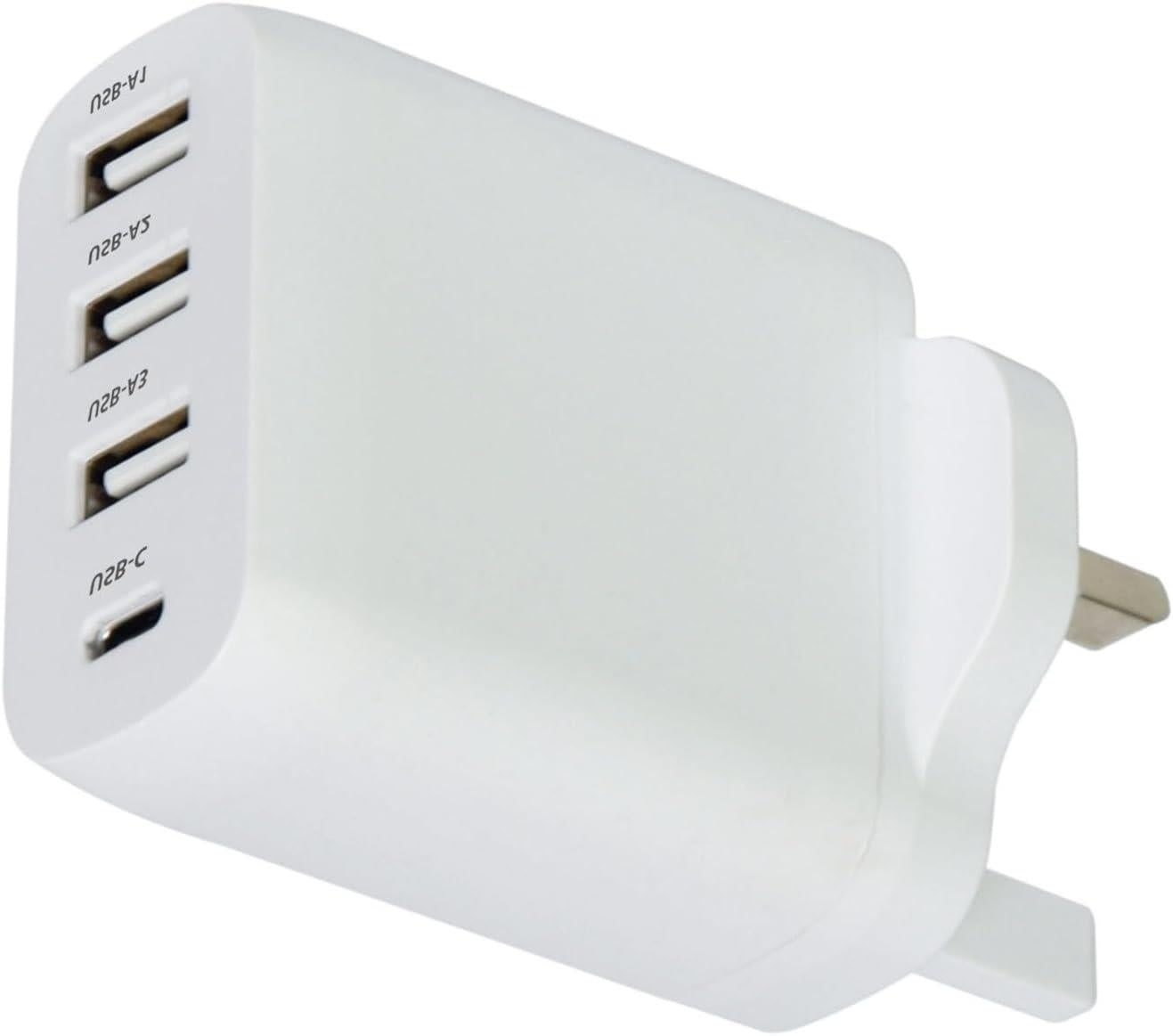 Mercury 35W 4-Port USB Charger with Fast Charging – 3 USB-A & 1 USB-C, Compact Multi-Device Charging Station with PPS Technology for Home, Office & Travel