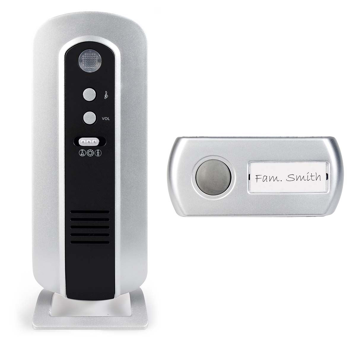 Alecto Wireless Doorbell, Splash-Proof IP44, 30m Long Wireless Range, 36 Chimes, Battery Powered, Volume Adjustable Door Bells Wireless Cordless (Black/Silver)