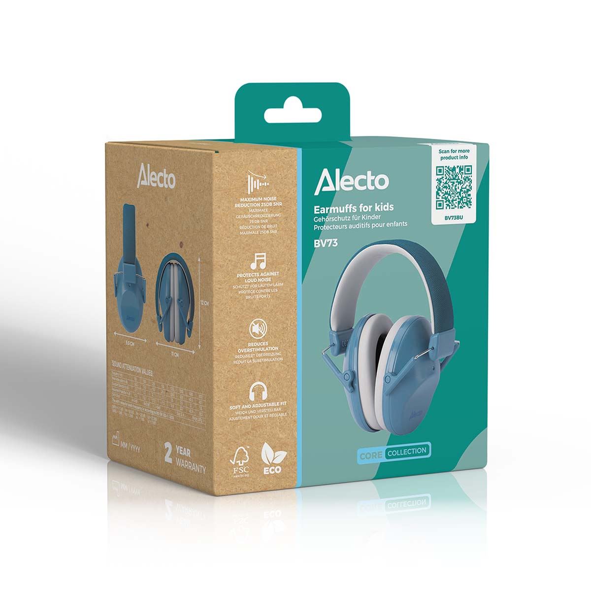 Alecto BV73BU Kids Ear Defenders Children, Age 5-17, Certified 25dB, Adjustable Size, Noise Cancelling Headphones Kids, Ear Defenders Autism, Ear Muffs for Toddler, Boys, Girls, School - Blue