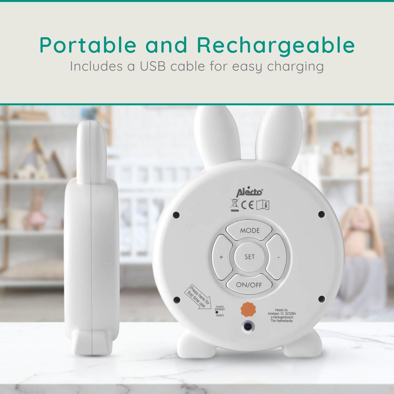 Alecto Childrens Sleep Trainer & Night Lamp Light / Alarm Clock Rory the Rabbit - White