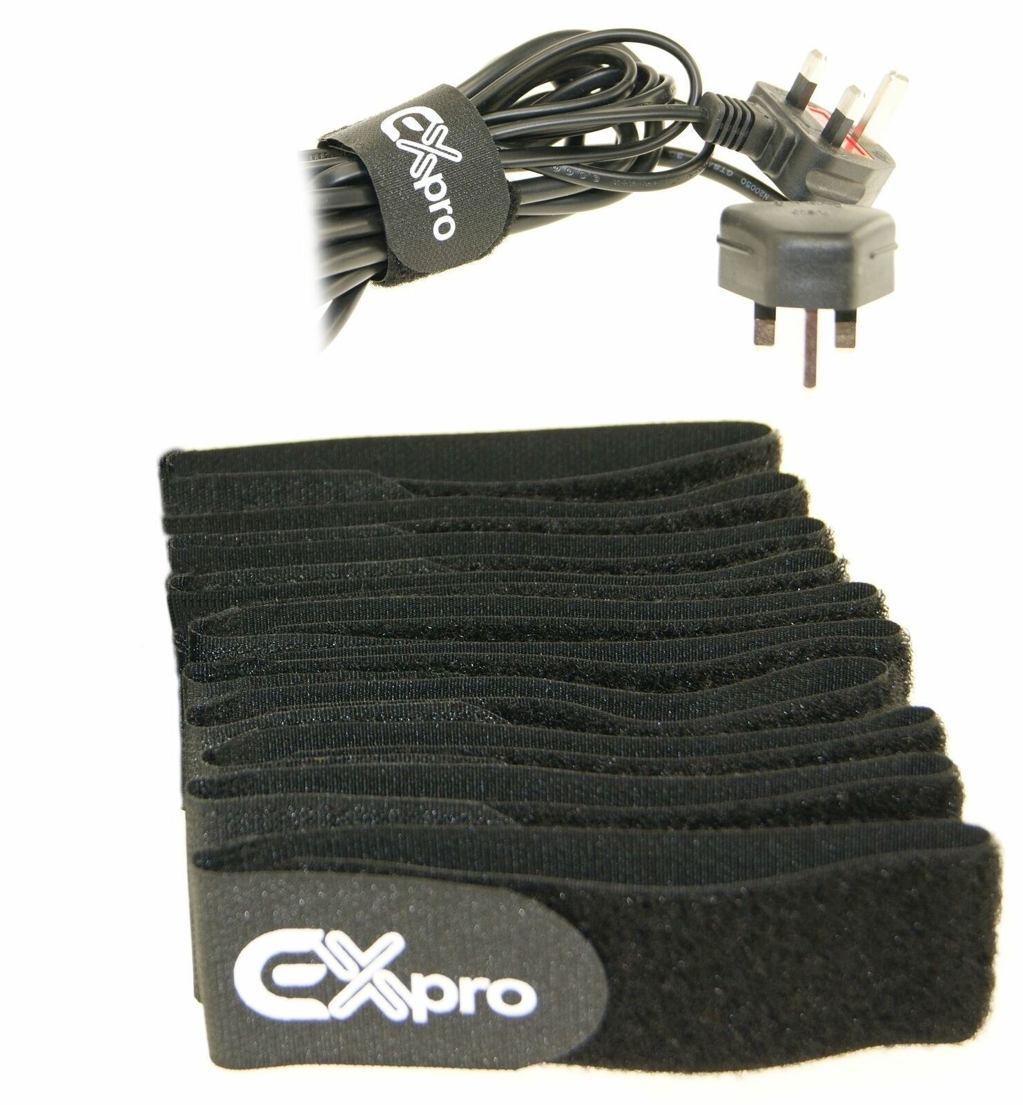 Ex-Pro Super Size XL Reusable Velcro Hook & Loop Self-Gripping Cable Ties 300mm x 38mm - 10 Pack Black