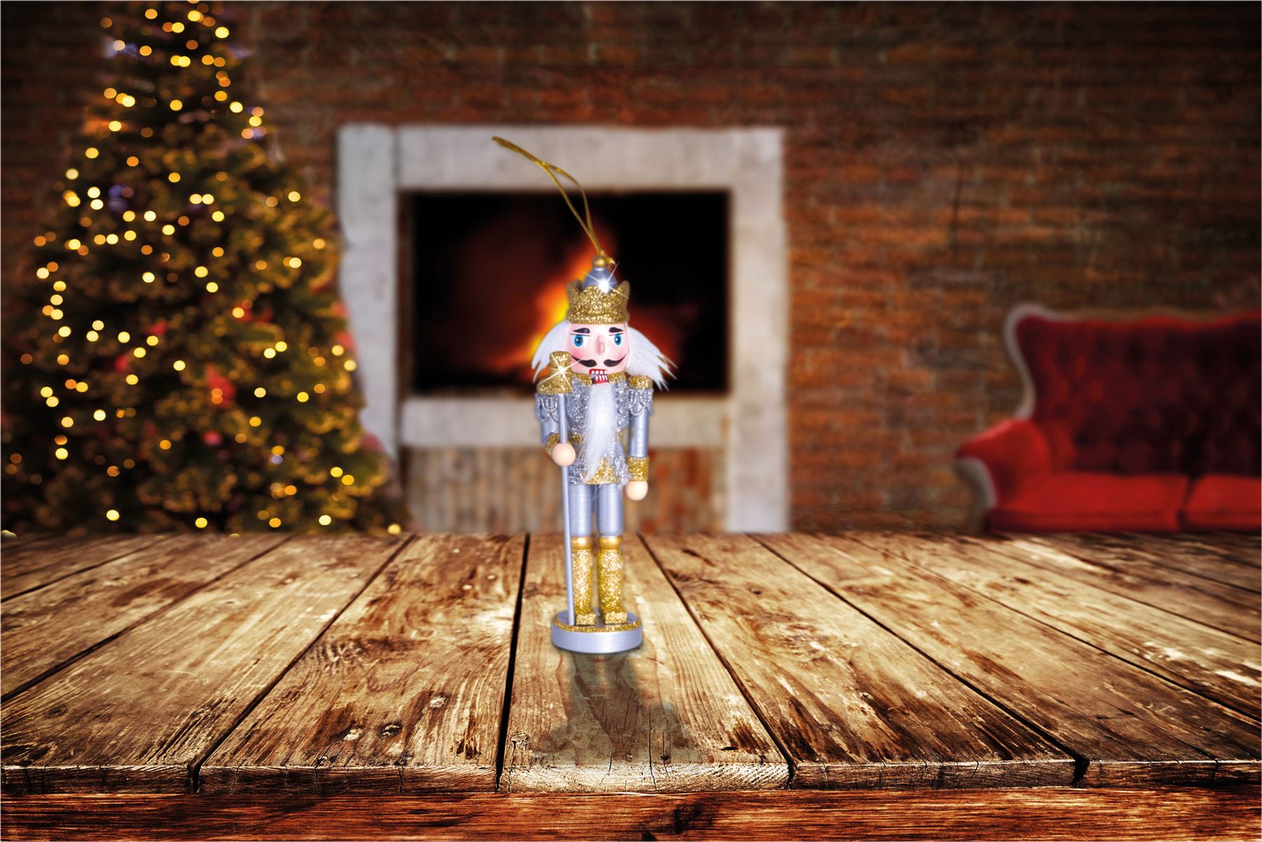 Glitter Nutcracker Hanging Christmas Tree Decoration - Gold