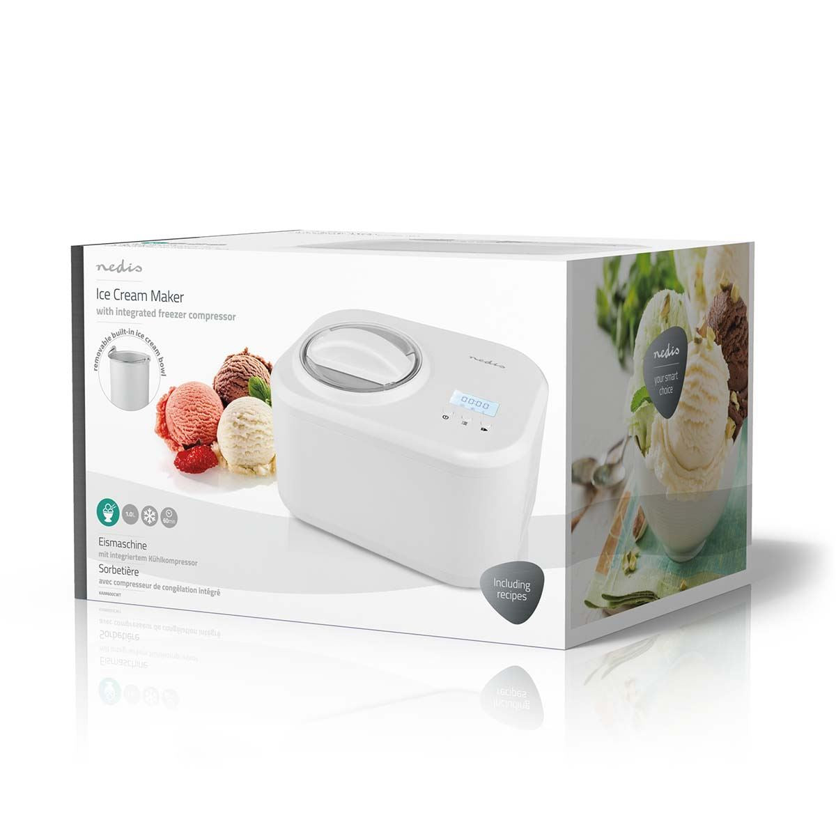 Nedis Fully Automated Digital Ice Cream Maker Machine 60 Minute No Pre Freezing 1L