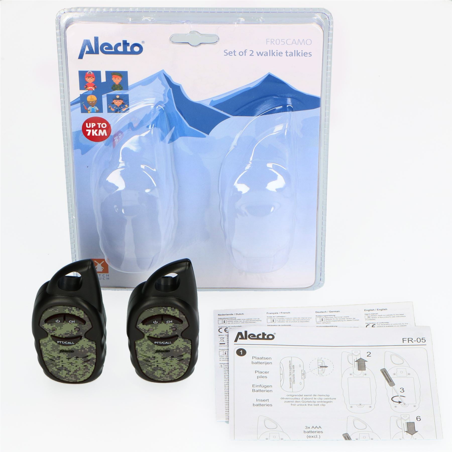 Alecto Walkie-Talkie Set | 2 Handsets | Up to 3 km | Frequency channels: 3 | up to 3 Hours | Camouflage