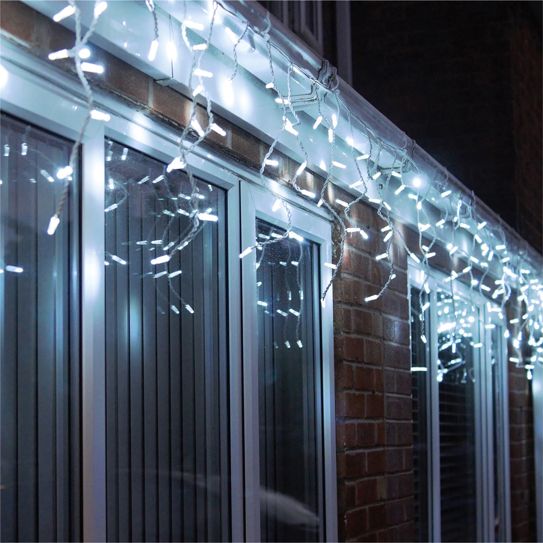5m Easy-Connect Cool White 120 Icicle Lights White Rubber With 60/40/20cm Drop with 10% Twinkle