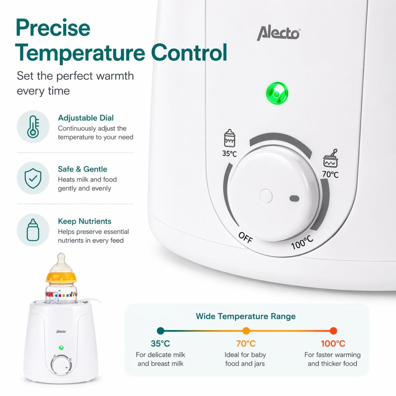 Alecto ECO Bottle Safe Warmer with Temperature Adjustment - White