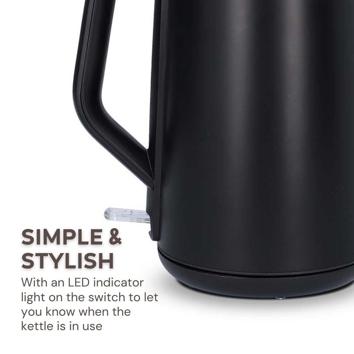 Nedis 1.5L Electric Kettle with Double Walled Insulation, Boil-Dry Protection and Limescale Filter for Fresher Water, 2200W - Black