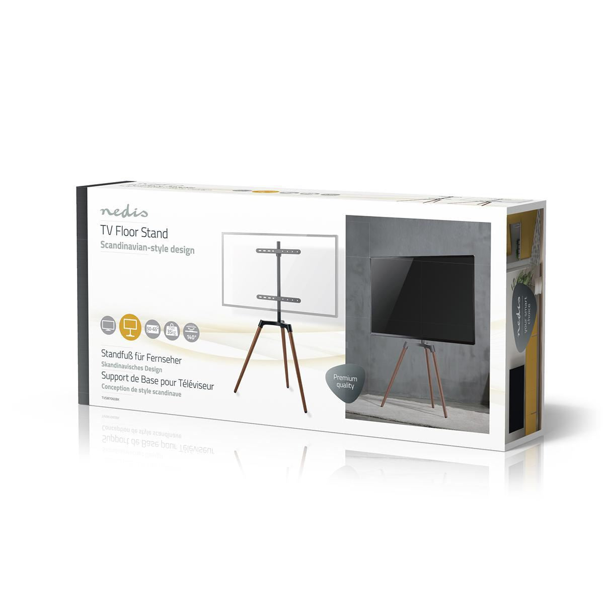 Nedis TV Floor Stand | 50 - 65 " | Maximum supported screen weight: 35 kg | Scandinavian Design | Rotatable | Anti-tip strap | Snap-lock | Aluminium / Steel | Black