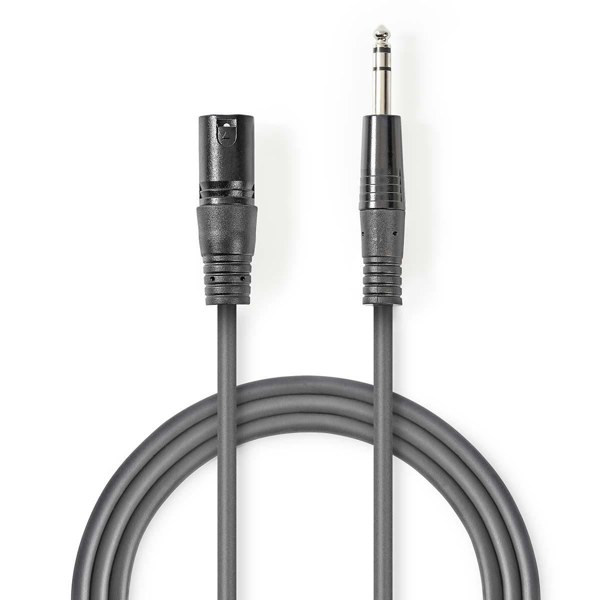 Nedis Balanced Audio Cable | XLR 3-Pin Male | 6.35 mm Male | Nickel Plated | 1.50 m | Round | PVC | Dark Grey | Carton Sleeve