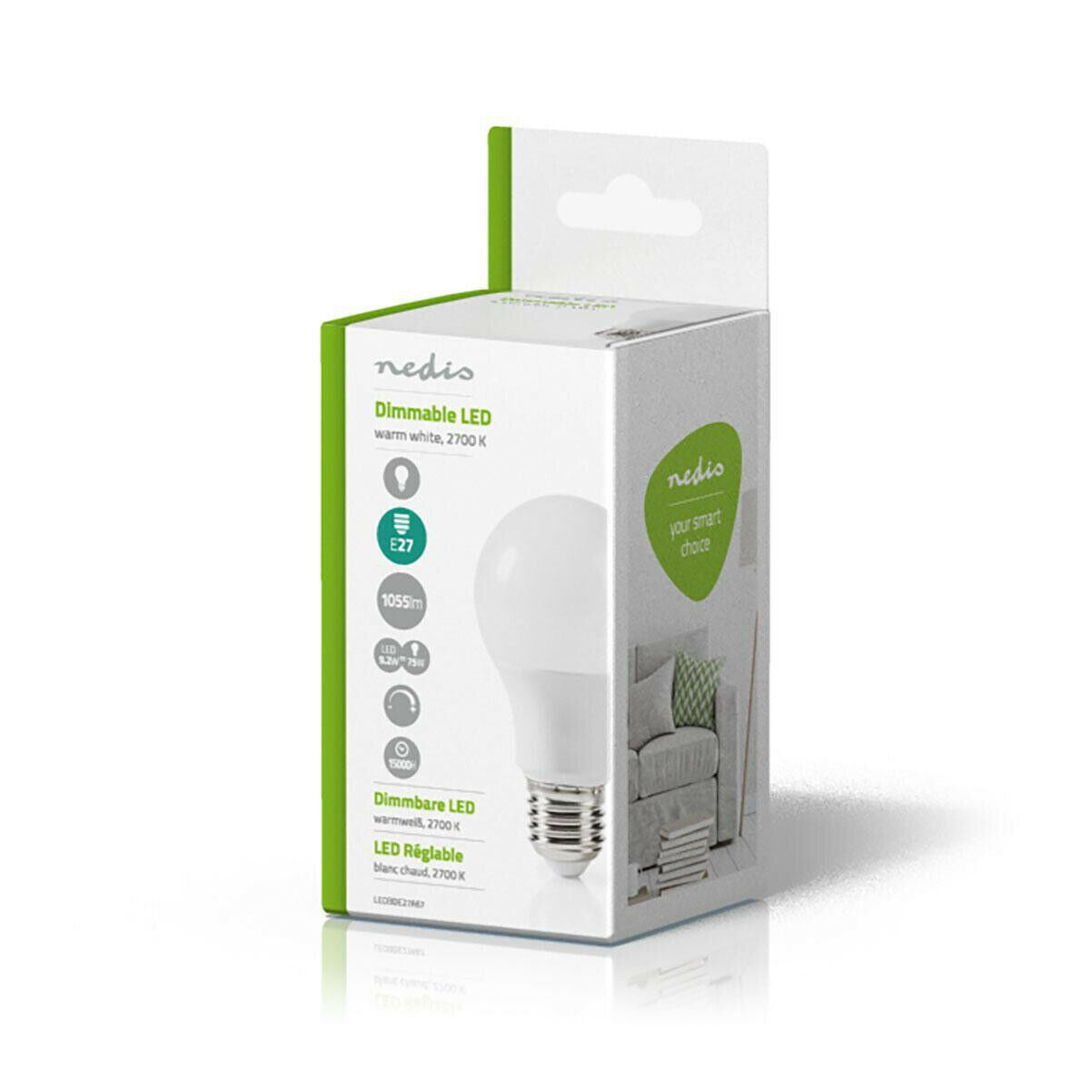 Nedis LED Bulb E27 | A60 | Dimmable | 11 W | 1055 lm | 2700 K | Warm White | Frosted | 1 pcs