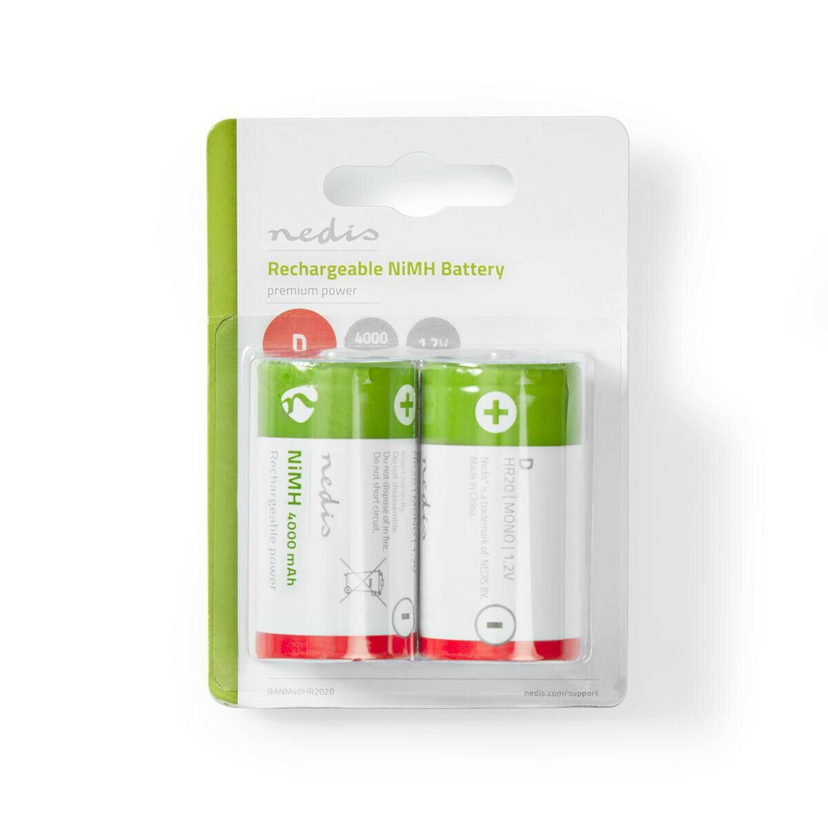 Nedis D Rechargeable NiMH Battery | 1.2 V DC | 4000 mAh | Precharged | 2-Pack | HR20