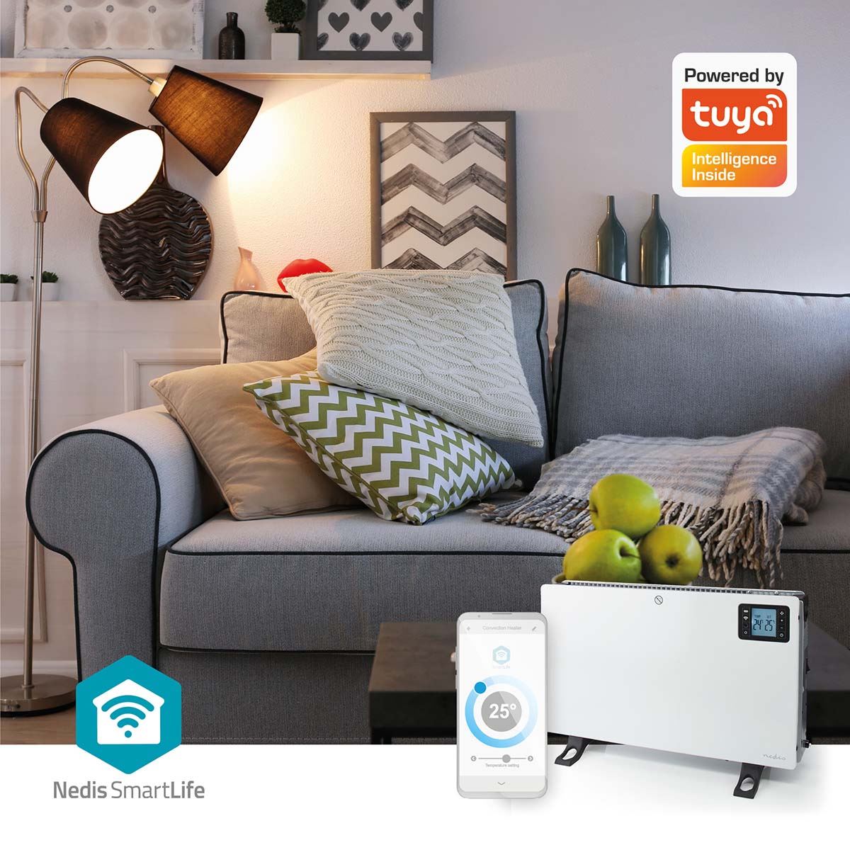 Nedis SmartLife Convection Heater | Wi-Fi | 2000 W | 3 Heat Settings | LCD | 5 - 37 °C | Adjustable thermostat | White