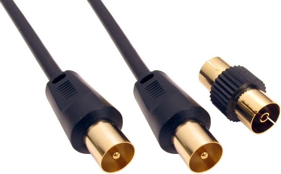 Ex-Pro 2m TV Ariel Cable Lead Connector Male to Male with Female Coupler - Black