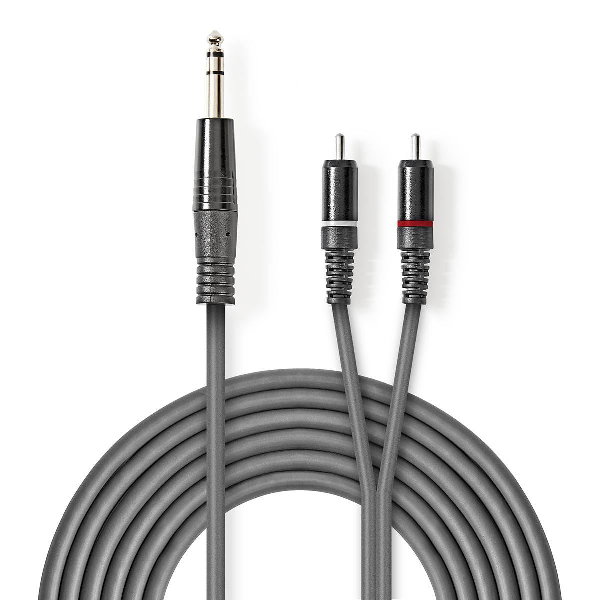 Nedis Stereo Audio Cable | 6.35 mm Male | 2x RCA Male | Nickel Plated | 1.50 m | Round | Dark Grey | Carton Sleeve