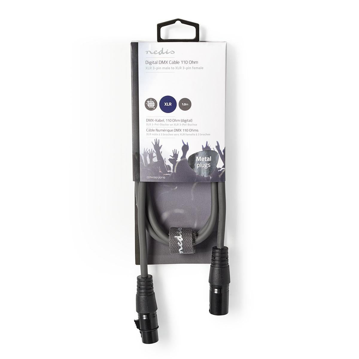 Nedis DMX Adapter Cable | XLR 3-Pin Male | XLR 3-Pin Female | Nickel Plated | 1.00 m | Round | PVC | Dark Grey | Carton Sleeve