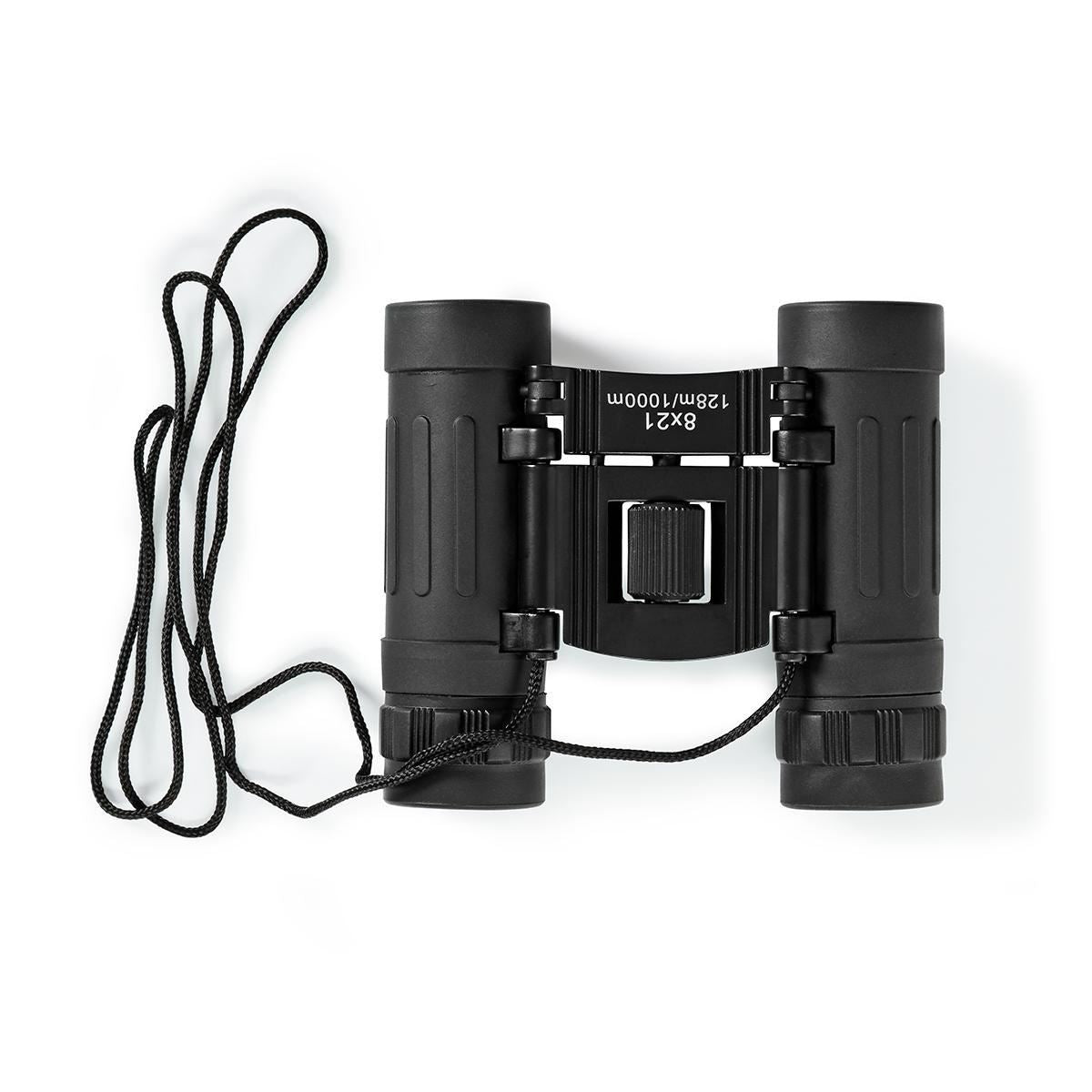 Nedis 8x21 Compact Roof Prism Binoculars, Lightweight Portable HD Lens, Rubber Grip, Dioptric Correction, Ideal For Bird Watching, Hiking, Travel, Sightseeing - Black