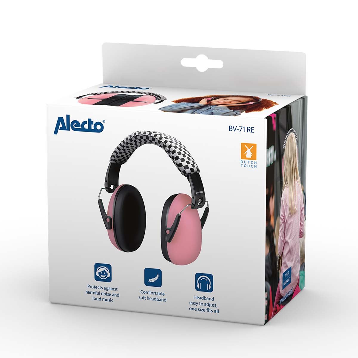 Alecto BV71RE Kids Ear Defenders Children, Age 3-16, Certified 29dB, Adjustable Size, Noise Cancelling Headphones Kids, Ear Defenders Autism, Ear Muffs for Toddler, Boys, Girls, School - Pink