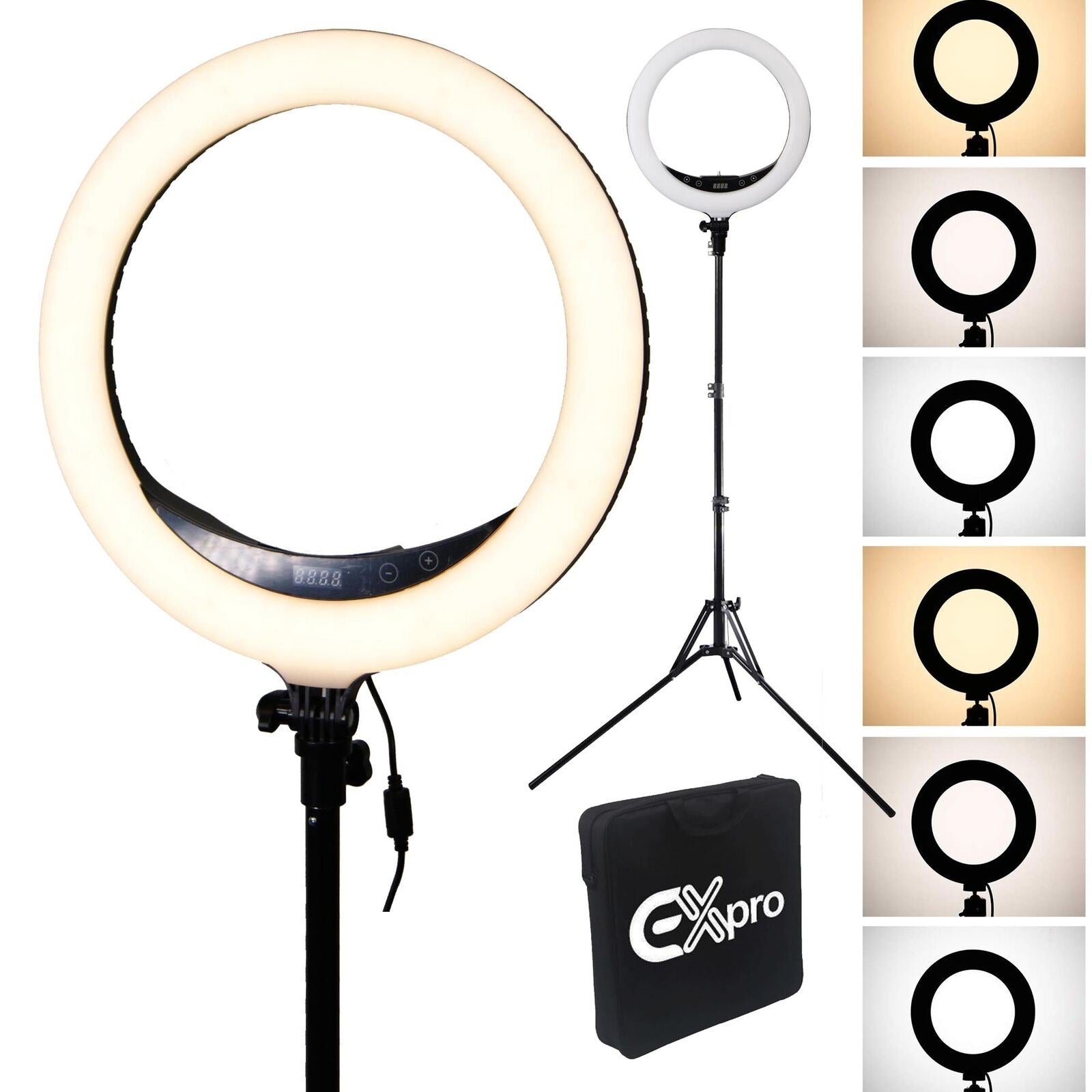Ex-Pro 14" LED Ring Light Kit 25W 3200K-5700K CRI 95+ Bi-Colour Dimmable + Carry Case, Foldable Stand, Bluetooth Remote and Accessories for Video Shooting Portrait Photography