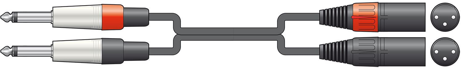 Citronic 6m 2 x Male XLR to 2 x 6.35mm 1/4" Mono Jack Twin Lead / Audio Patch Cable