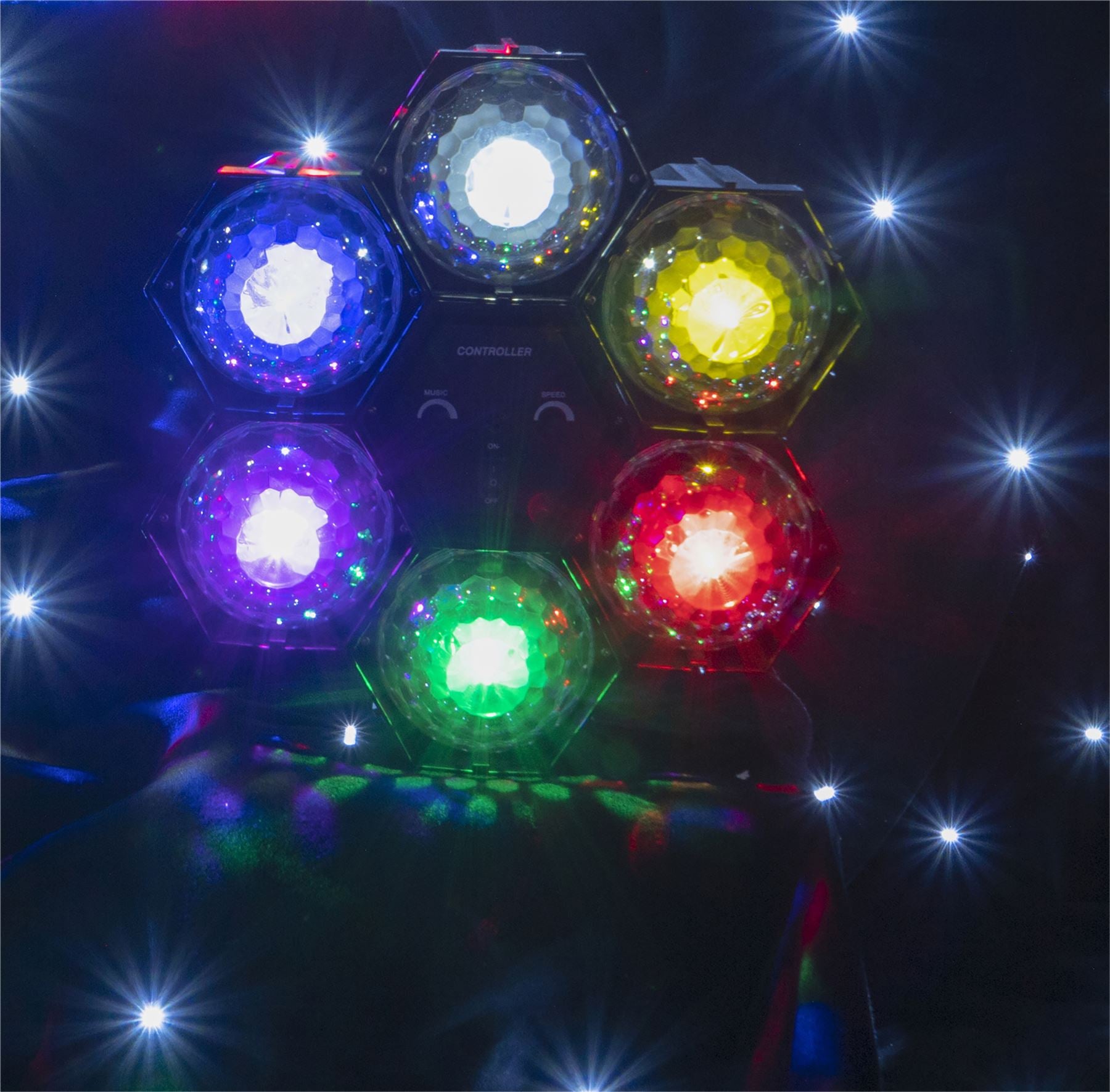6 Way Multi-Coloured LED Crystal Effect Disco/Party Pod Light With Built-in Sound to Light Controller