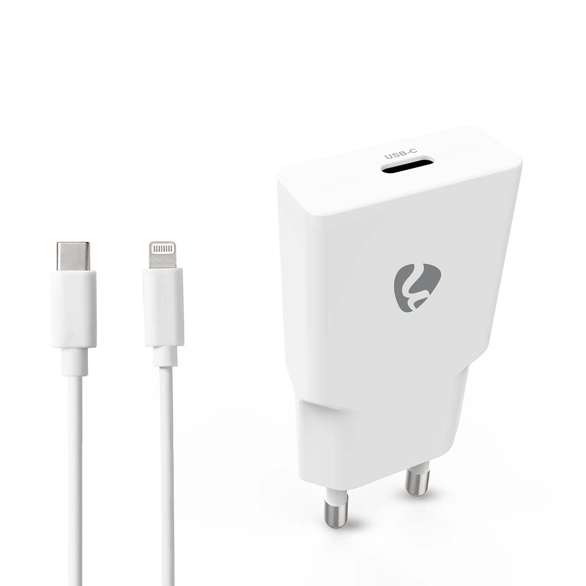 Nedis EU Euro Travel Wall Charger | 20 W | GaN | PD3.0 | Quick charge feature | 1.67 / 2.22 / 3.0 A | Number of outputs: 1 | USB-C™ | Lightning 8-Pin (Loose) Cable | 1.00 m | Automatic Voltage Selection | White