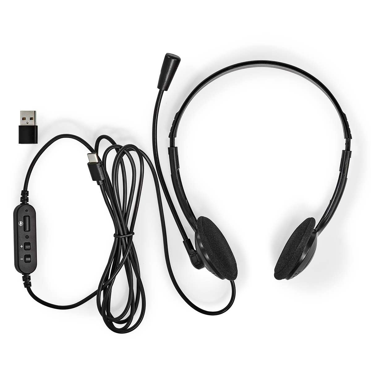 Nedis PC Headset | On-Ear | Stereo | USB Type-A / USB Type-C™ | Fold-Away Microphone | Black