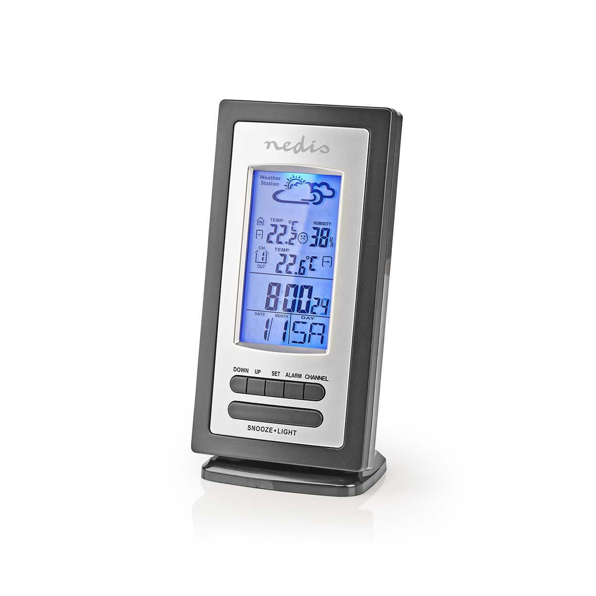 Nedis Weather Station | Indoor & Outdoor | Including wireless weather sensor | Weather forecast | Time display | LCD Display | Alarm clock function