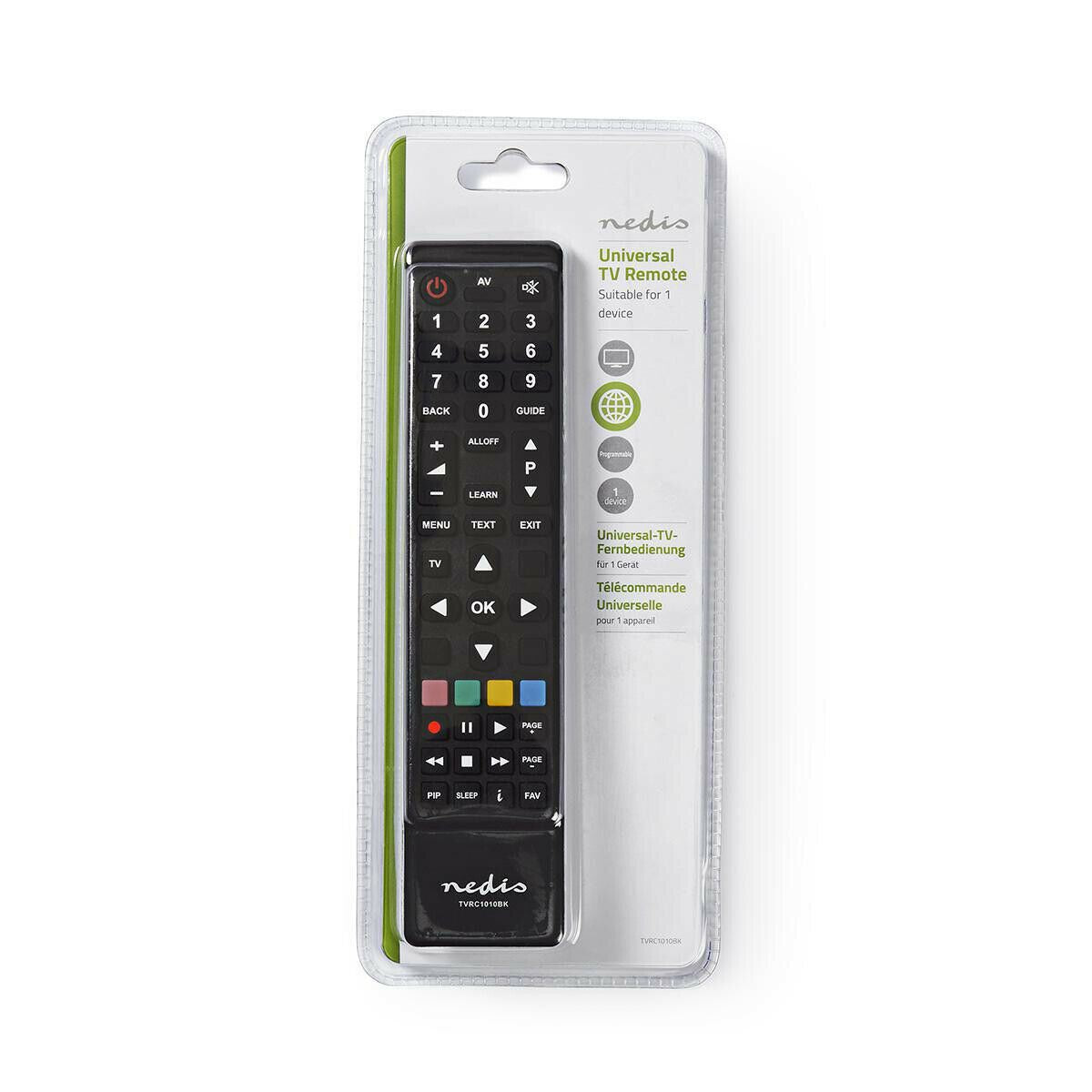 Nedis Universal Remote Control Programmable for 1 Device | Clear Lay-out | Infrared | Black